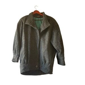 Womens Tweed Jacket Dark Gray Lined Button Front Size large oversized